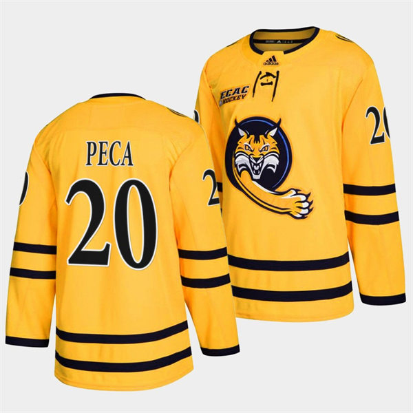 Mens Youth Quinnipiac Bobcats #20 Matthew Peca 2022 Gold Alternate College Hockey Jersey