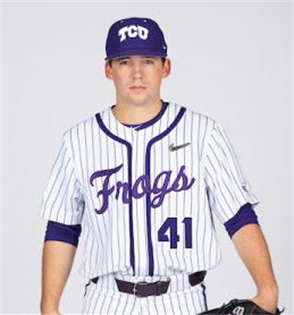 Mens Youth TCU Horned Frogs Custom Nike White Pinstripe Frogs Baseball Game Jersey