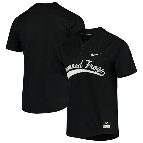 Mens Youth TCU Horned Frogs Nike Black Two-Button Pullover Baseball Vapor Untouchable  Jersey