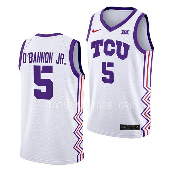Men's Youth TCU Horned Frogs #5 Chuck O'Bannon Jr. Nike White 2022-23 College Basketball Game Jersey