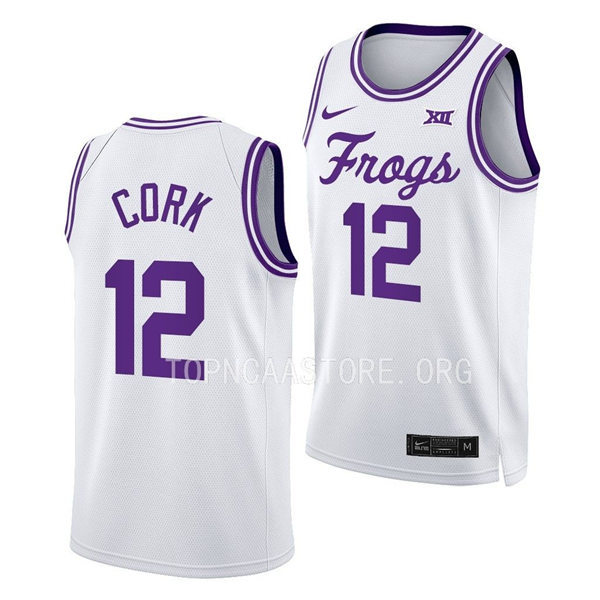 Men's Youth TCU Horned Frogs #12 Xavier Cork Nike White Limited Frogs College Basketball Game Jersey