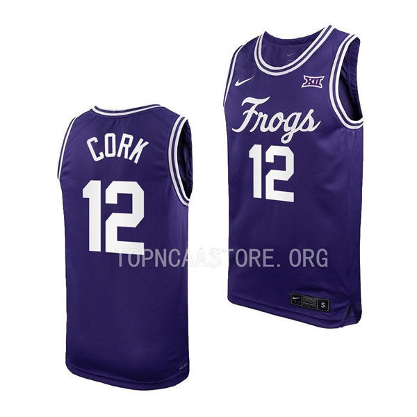 Men's Youth TCU Horned Frogs #12 Xavier Cork Nike Purple Limited Frogs College Basketball Game Jersey