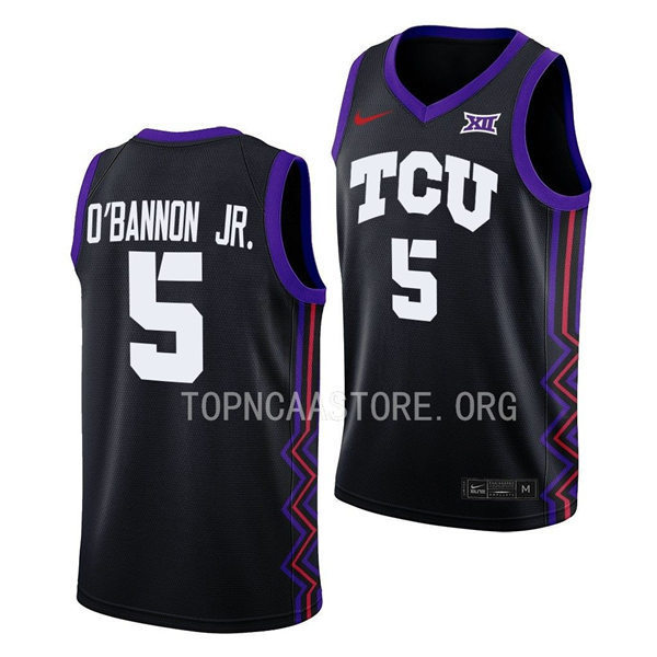 Men's Youth TCU Horned Frogs #5 Chuck O'Bannon Jr. Nike 2022-23 Black College Basketball Game Jersey