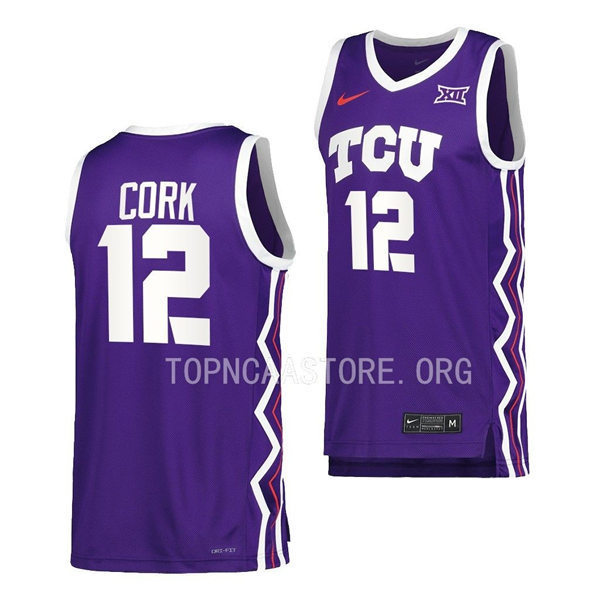 Men's Youth TCU Horned Frogs #12 Xavier Cork Nike 2022-23 Purple College Basketball Game Jersey
