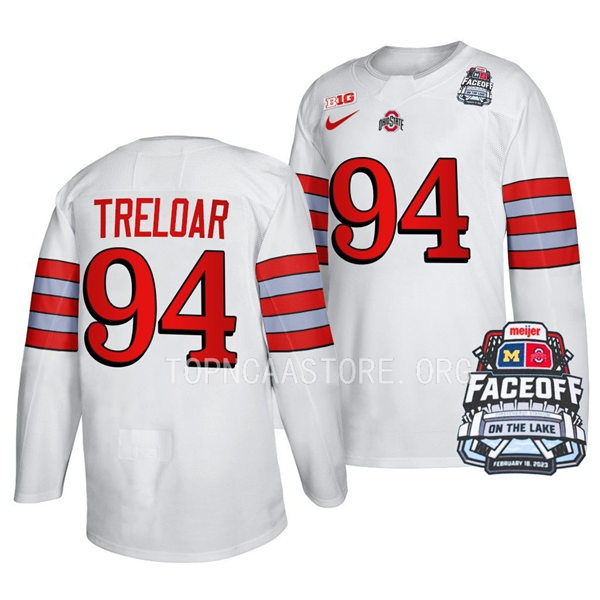 Mens Youth Ohio State Buckeyes #94 Travis Treloar Nike White FACEOFF ON THE LAKE UNIFORM Hockey Jersey