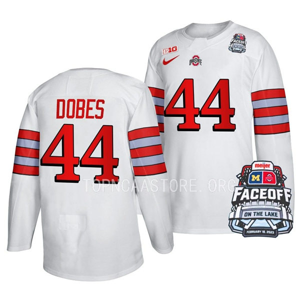 Mens Youth Ohio State Buckeyes #44 Jakub Dobes Nike White FACEOFF ON THE LAKE UNIFORM Hockey Jerse