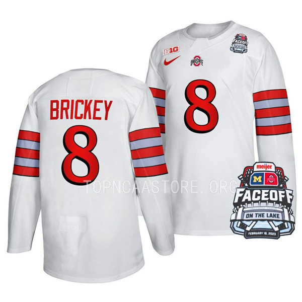 Mens Youth Ohio State Buckeyes #8 Scooter Brickey Nike White FACEOFF ON THE LAKE UNIFORM Hockey Jerse