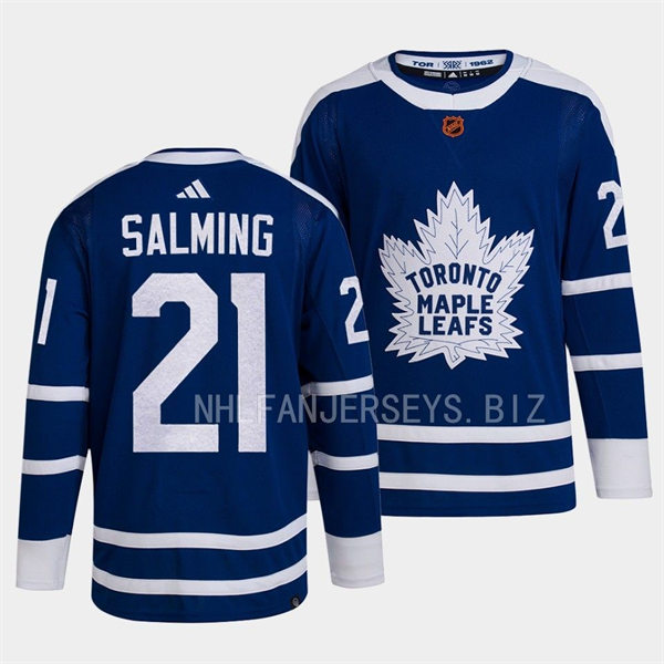 Mens Toronto Maple Leafs Retired Player #21 Borje Salming Blue 2022 Reverse Retro Primegreen Jersey-1