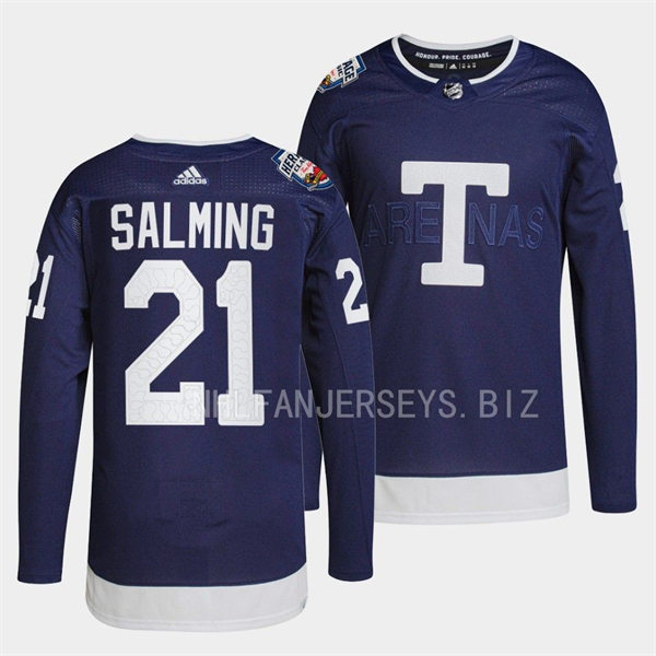 Mens Toronto Maple Leafs Retired Player #21 Borje Salming 2022 Navy Team Heritage Classic Jersey2