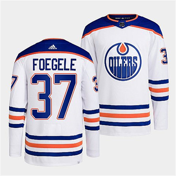 Men's Edmonton Oilers #37 Warren Foegele adidas Away White Jersey
