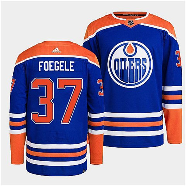 Men's Edmonton Oilers #37 Warren Foegele adidas Royal Alternate Jersey
