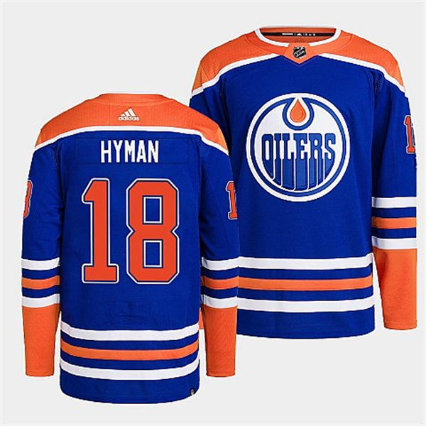 Men's Edmonton Oilers #18 Zach Hyman adidas Royal Alternate Jersey