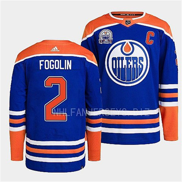Men's Edmonton Oilers Retired Player #2 Lee Fogolin adidas Royal Alternate Jersey
