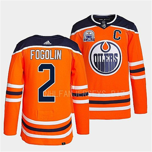 Men's Edmonton Oilers Retired Player #2 Lee Fogolin adidas Home Orange Jersey