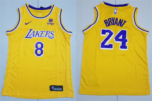 Youth Los Angeles Lakers #8 Font #24 Back Kobe Bryant Nike Gold Icon Edition Jersey