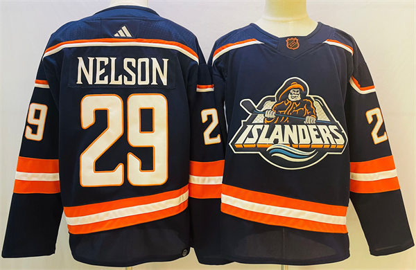 Mens New York Islanders #29 Brock Nelson Navy 2022 Reverse Retro Primegreen Jersey