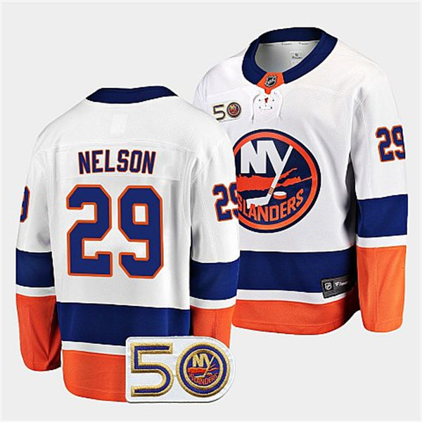 Mens New York Islanders #29 Brock Nelson adidas Away White Jersey