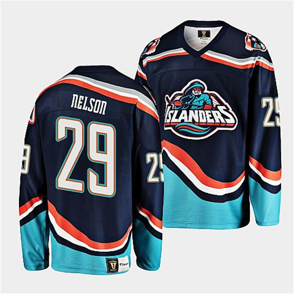 Mens New York Islanders #29 Brock Nelson 2022 Reverse Retro Replic 20. Jersey Navy