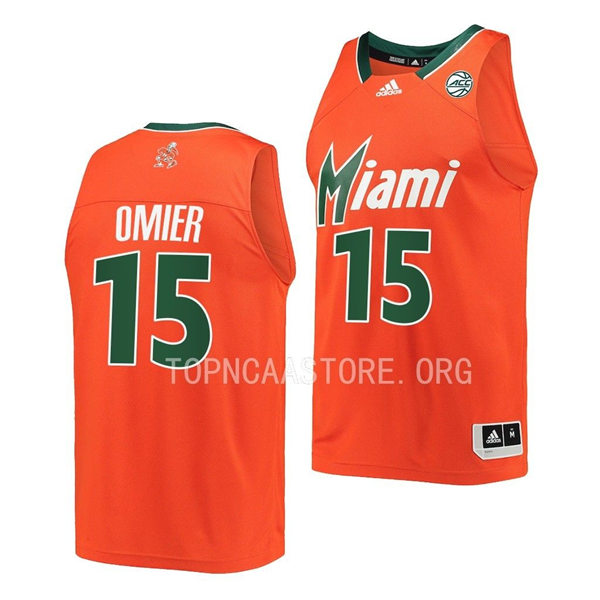 Mens Youth Miami Hurricanes #15 Norchad Omier Adidas 2022 Reverse Retro Basketball Jersey