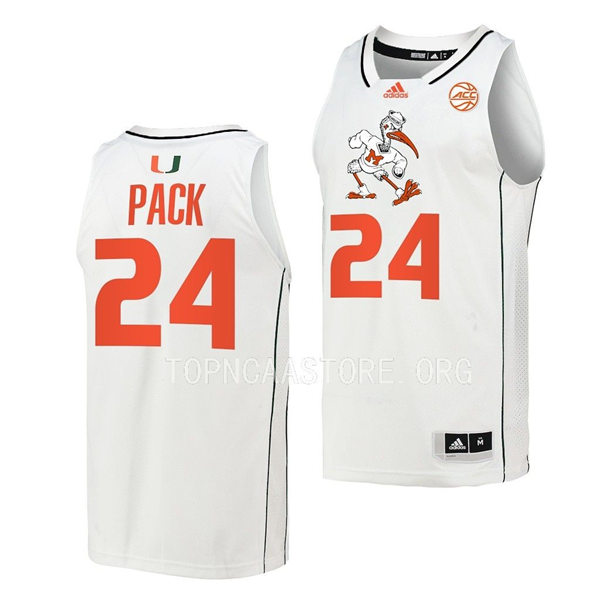 Mens Youth Miami Hurricanes #24 Nijel Pack Adidas 2022-23 White College Basketball Limited Jersey