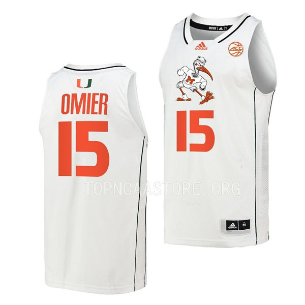 Mens Youth Miami Hurricanes #15 Norchad Omier Adidas 2022-23 White College Basketball Limited Jersey