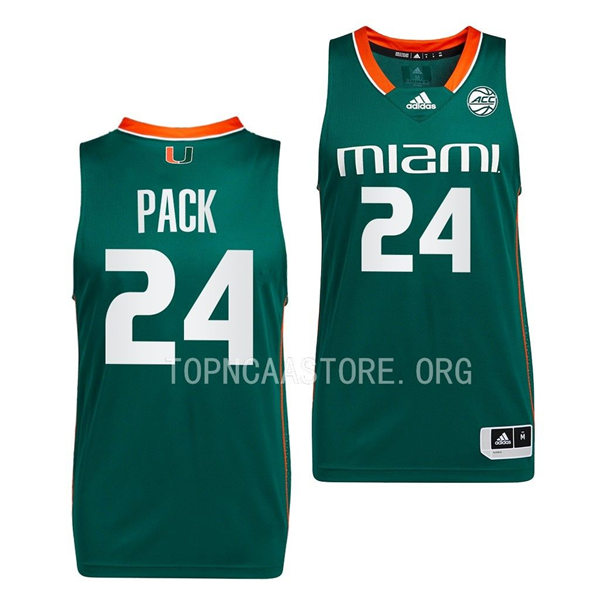 Mens Youth Miami Hurricanes #24 Nijel Pack Adidas 2022-23 Green Basketball Game Jersey