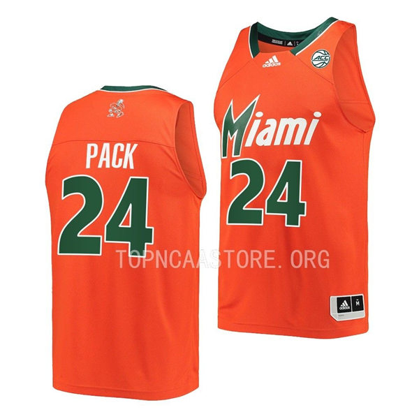 Mens Youth Miami Hurricanes #24 Nijel Pack Adidas 2022 Reverse Retro Basketball Jersey