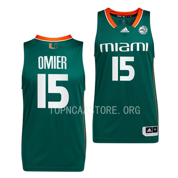 Mens Youth Miami Hurricanes #15 Norchad Omier Adidas 2022-23 Green Basketball Game Jersey