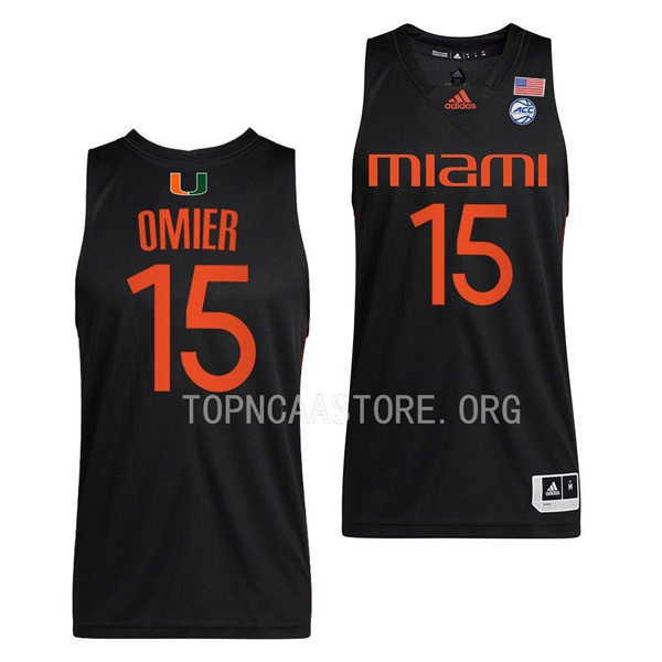 Mens Youth Miami Hurricanes #15 Norchad Omier 2021 Black Basketball Jersey