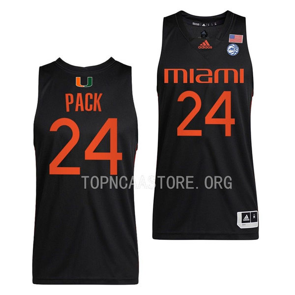 Mens Youth Miami Hurricanes #24 Nijel Pack 2021 Black Basketball Jersey