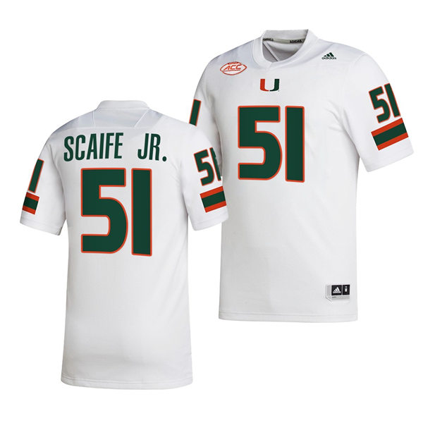 Mens Youth Miami Hurricanes #51 DJ Scaife Jr. White 2022 Football Game Jersey