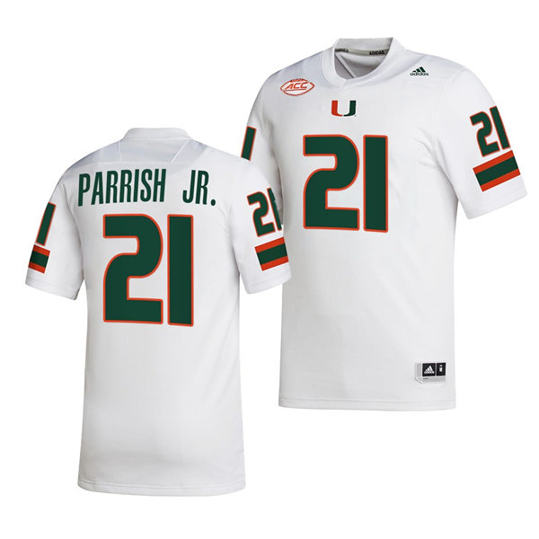 Mens Youth Miami Hurricanes #21 Henry Parrish Jr. White 2022 Football Game Jersey