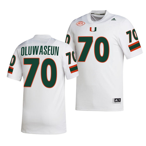 Mens Youth Miami Hurricanes #70 Justice Oluwaseun White 2022 Football Game Jersey