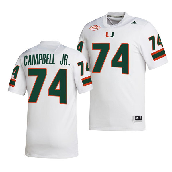 Mens Youth Miami Hurricanes #74 John Campbell White 2022 Football Game Jersey