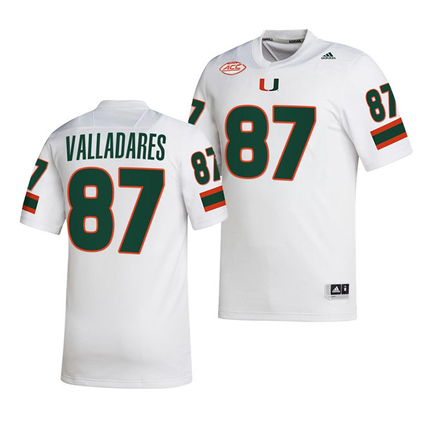 Mens Youth Miami Hurricanes #87 Gabriel Valladares White 2022 Football Game Jersey