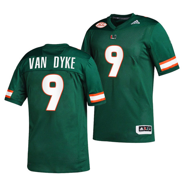 Mens Youth Miami Hurricanes #9 Tyler Van Dyke Green 2022 Football Game Jersey