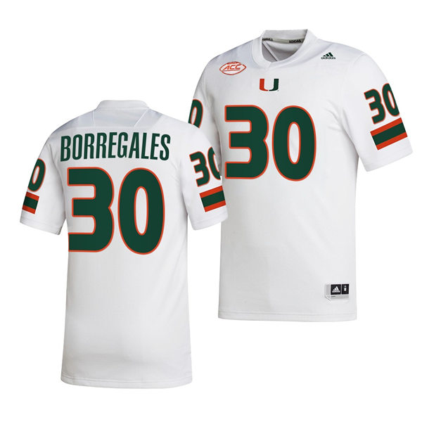 Mens Youth Miami Hurricanes #30 Andres Borregales White 2022 Football Game Jersey