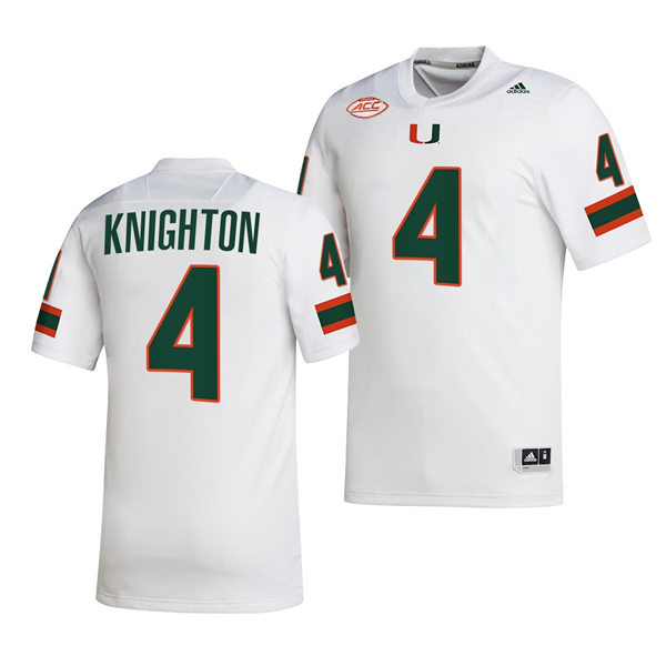 Mens Youth Miami Hurricanes #4 Jaylan Knighton White 2022 Football Game Jersey