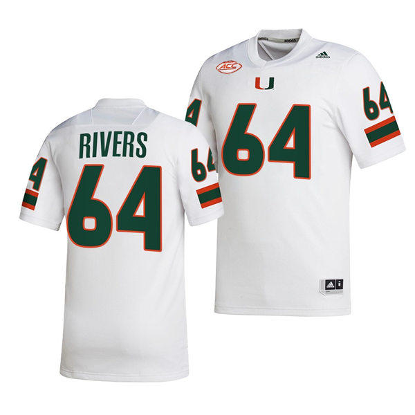 Mens Youth Miami Hurricanes #64 Jalen Rivers White 2022 Football Game Jersey