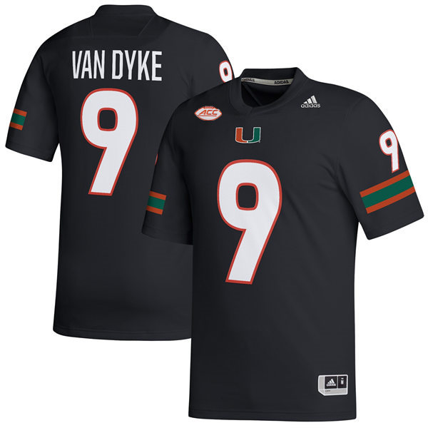 Mens Youth Miami Hurricanes #9 Tyler Van Dyke 2022 Football Game Jersey Black
