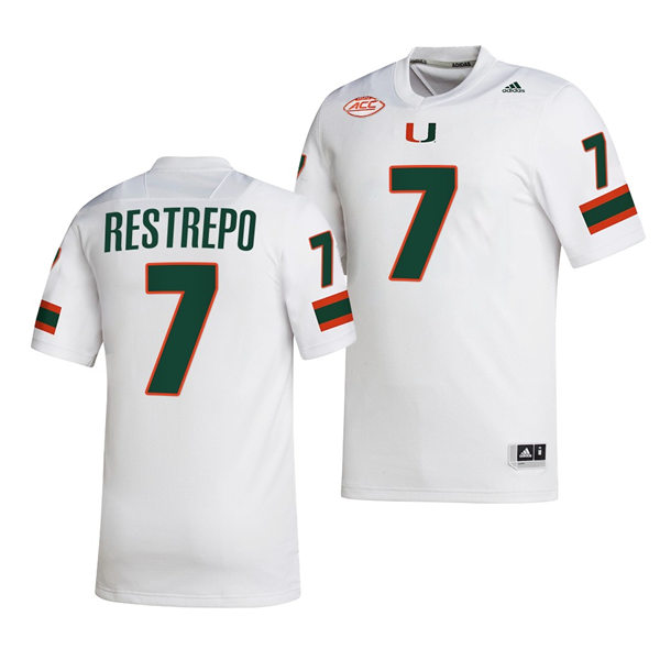 Mens Youth Miami Hurricanes #7 Xavier Restrepo White 2022 Football Game Jersey