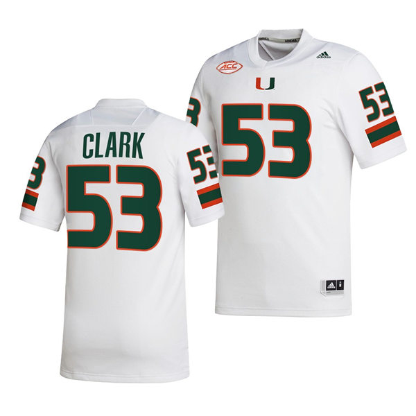 Mens Youth Miami Hurricanes #53 Jakai Clark White 2022 Football Game Jersey