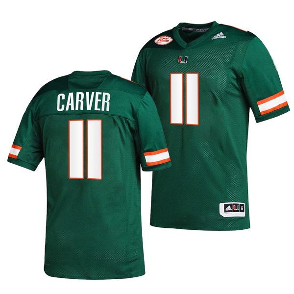 Mens Youth Miami Hurricanes #11 Jackson Carver Green 2022 Football Game Jersey