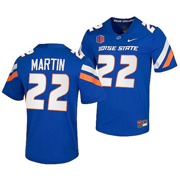 Mens Youth Boise State Broncos #22 Doug Martin Nike Royal Football Game Jersey