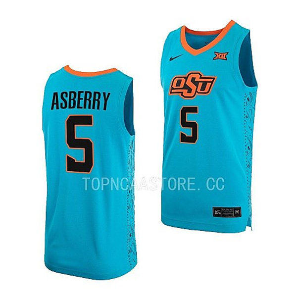 Mens Youth Oklahoma State Cowboys #5 Caleb Asberry Nike Turquoise Alternate College Basketball Jersey