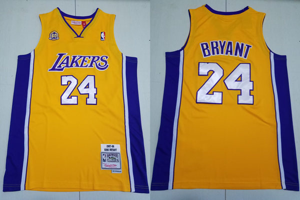 Mens Los Angeles Lakers #24 Kobe Bryant 2007-08 60Th Anniversary Hardwood Classics Jersey Yellow