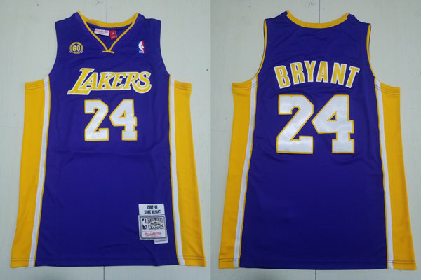 Mens Los Angeles Lakers #24 Kobe Bryant 2007-08 60Th Anniversary Hardwood Classics Jersey Purple
