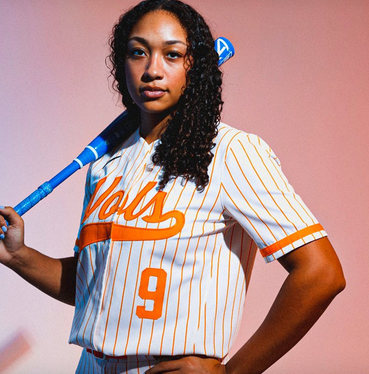 Womens Tennessee Volunteers Custom Nike White Pinstripe Two-Button Pullover Softball Jersey