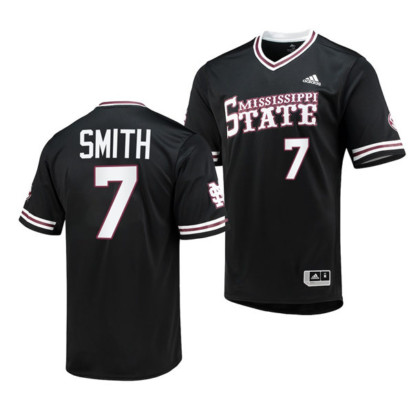 Mens Youth Mississippi State Bulldogs #7 Brandon Smith Black Adidas Pullover Baseball Jersey