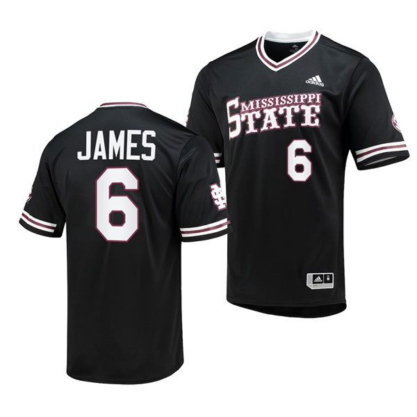 Mens Youth Mississippi State Bulldogs #6 Kamren James Black Adidas Pullover Baseball Jersey